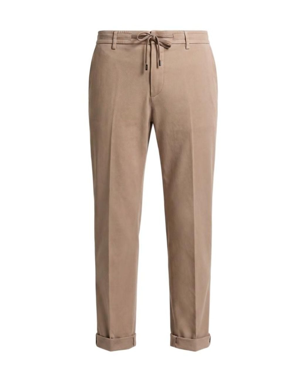 Peserico Natural Drawstring-Waist Turned-Up Tapered Trousers for men