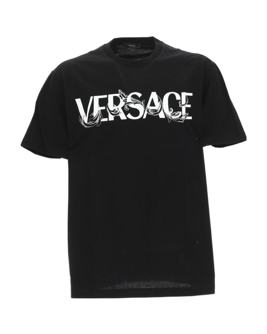 Versace Black Barocco Silhouette-Print Cotton T-Shirt for men
