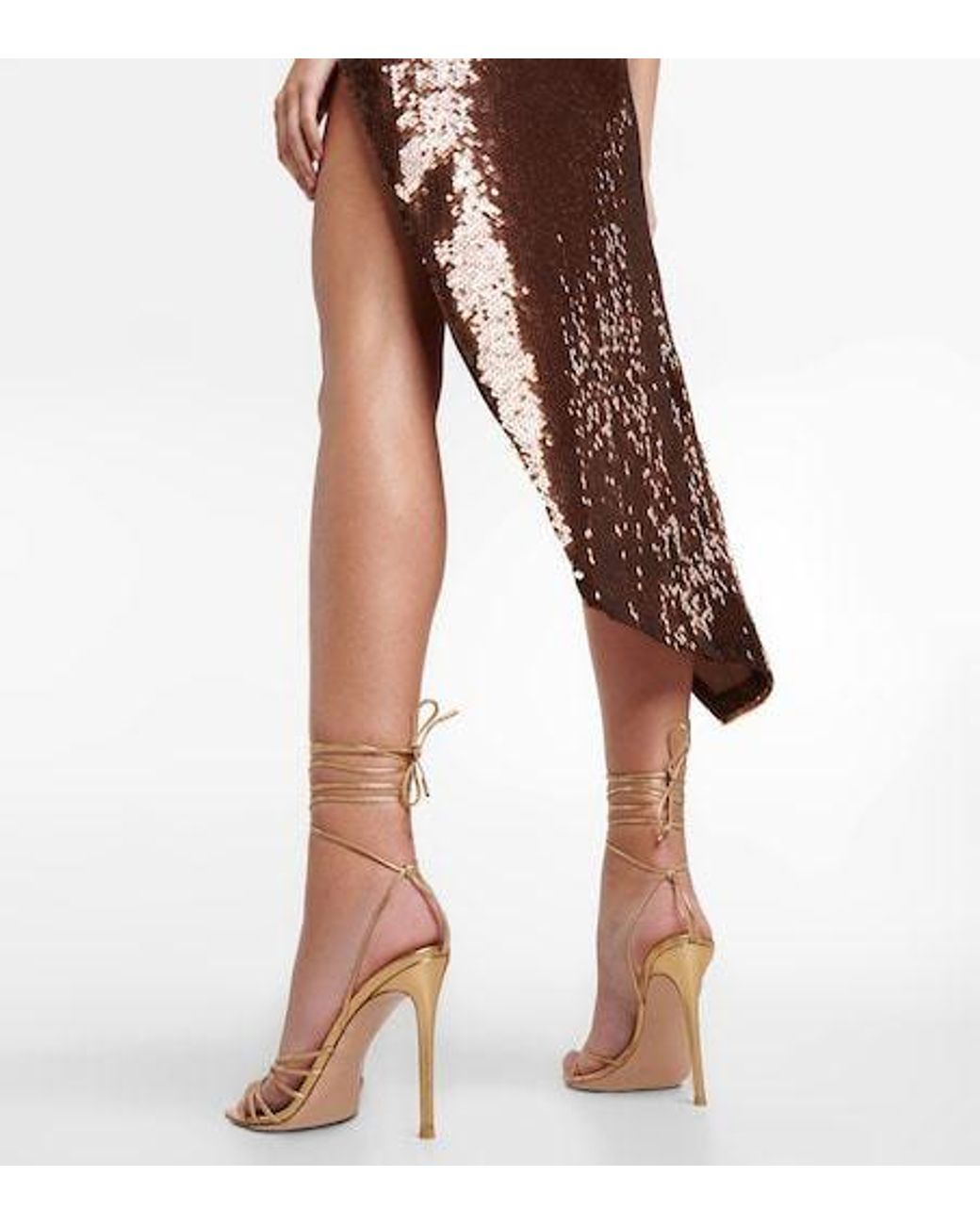 David Koma Brown One-Shoulder Sequined Midi Dress