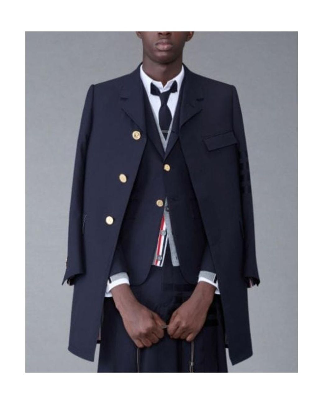 Thom Browne Blue Stripe-Detail Single-Breasted Coat for men