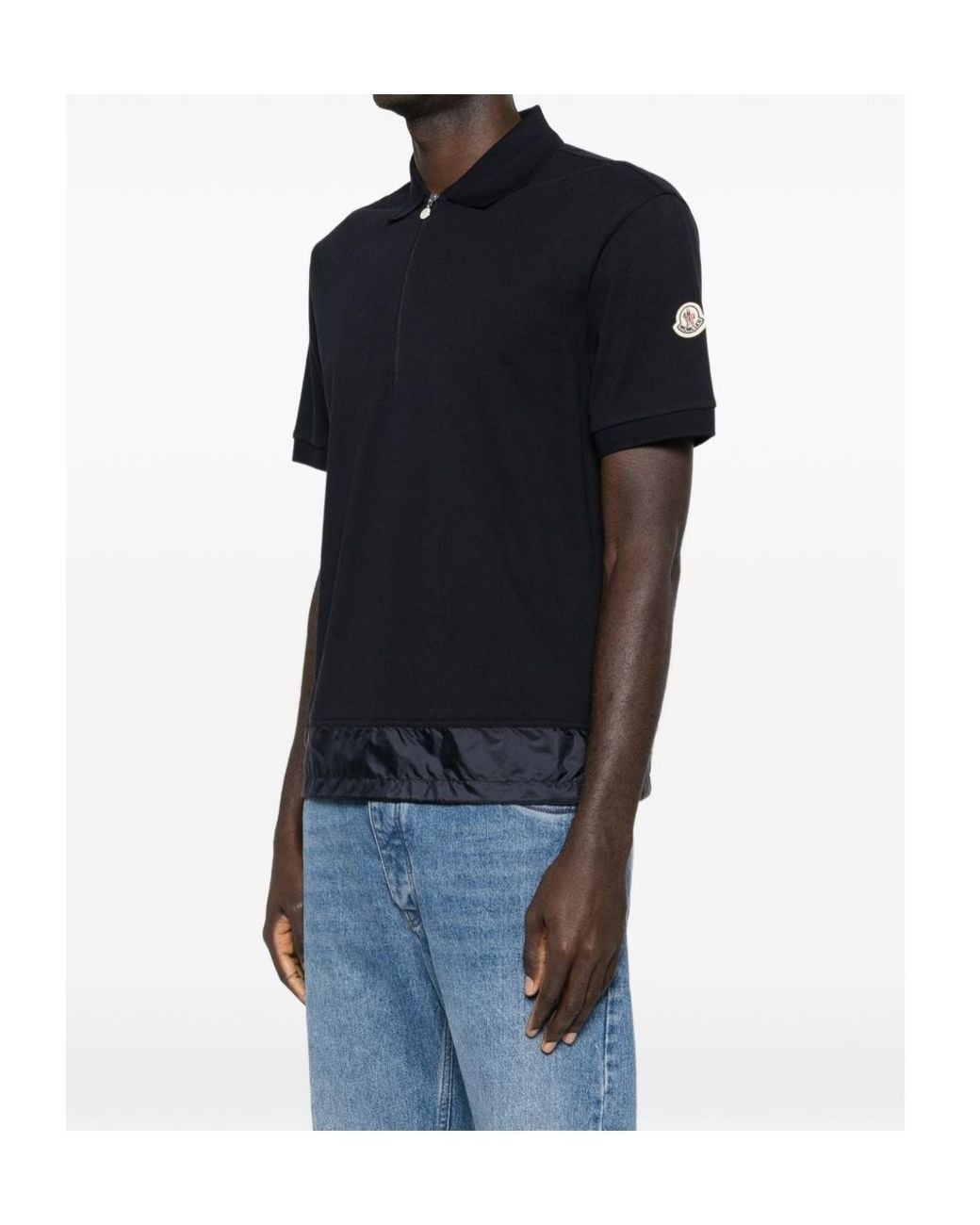 Moncler Black Quater-Zip Short-Sleeve Polo Shirt for men