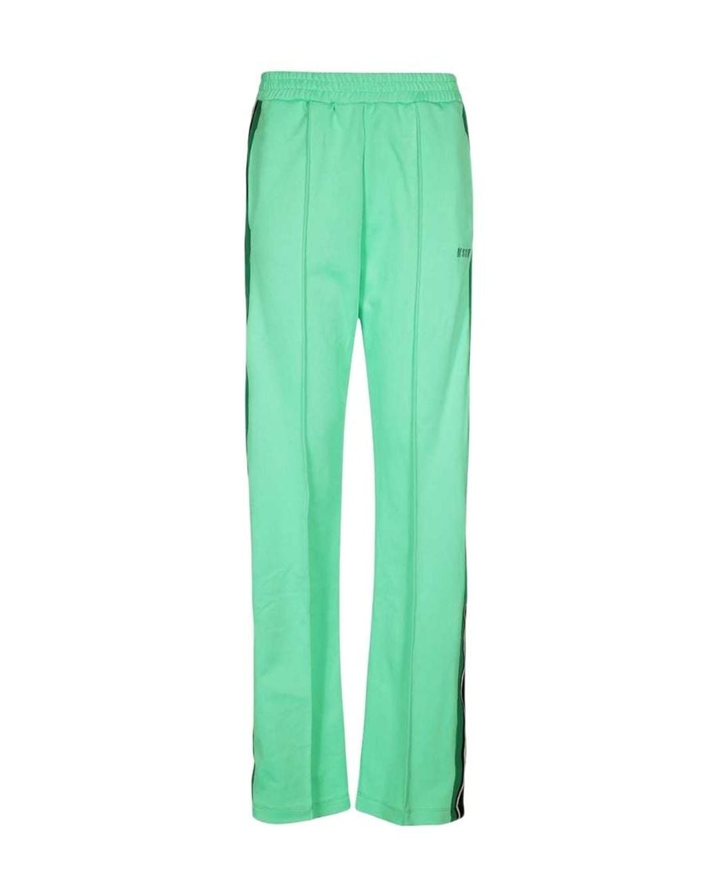 MSGM Green Striped-Detail Straight-Leg Track Pants