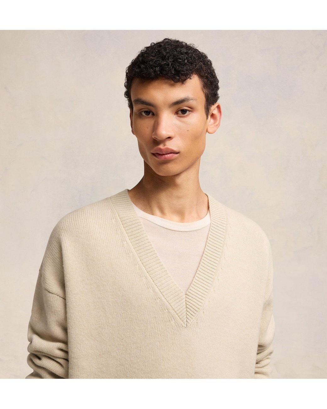 AMI Natural Cropped Wool-Cashmere Blend Jumper for men