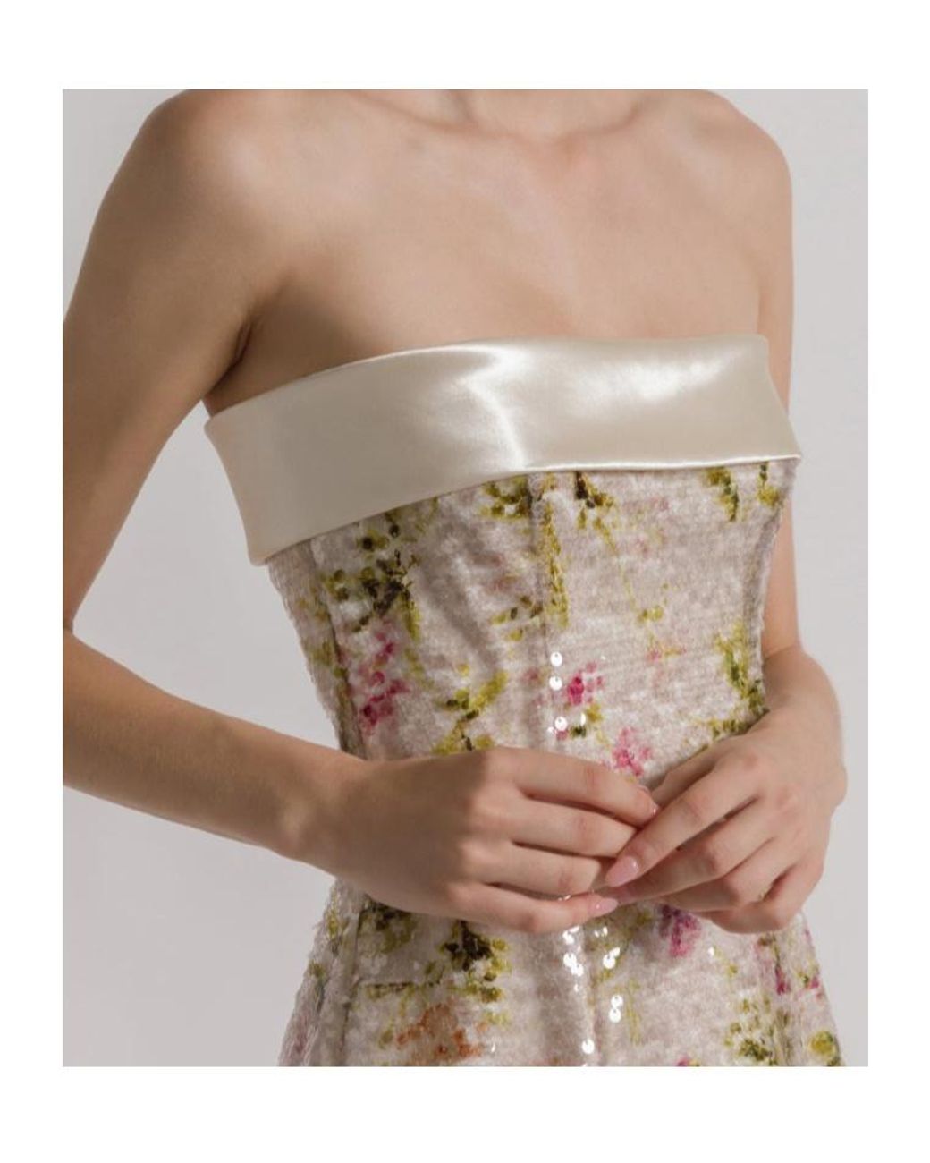 Alberta Ferretti Natural Printed Sequin-Embellished Strapless Mini Dress