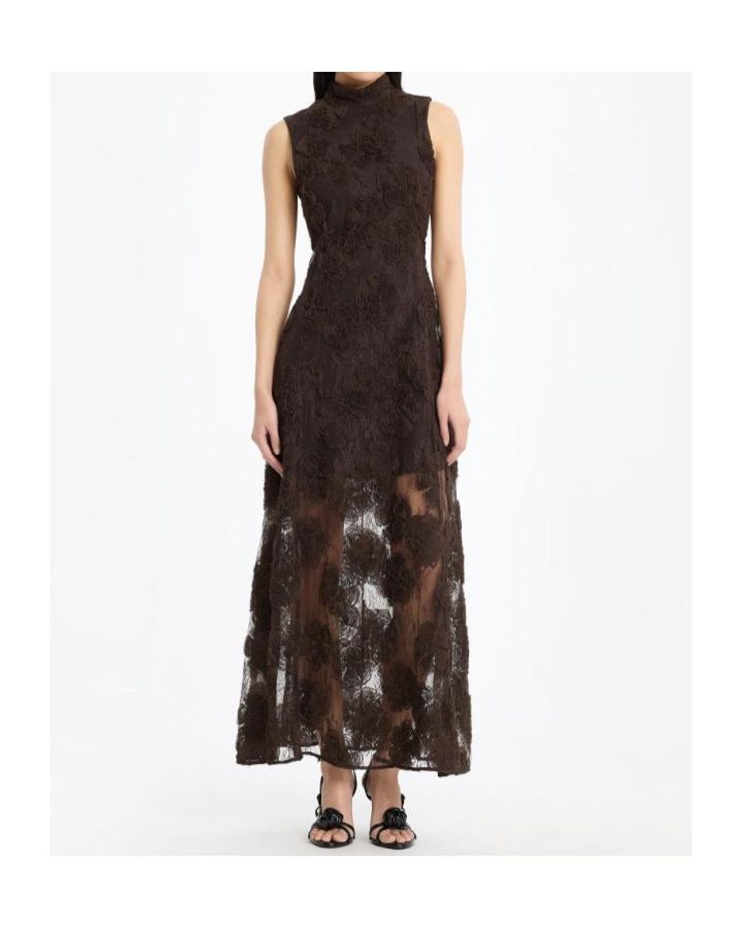 ROTATE BIRGER CHRISTENSEN Black Floral Embroidered Sleeveless Dress