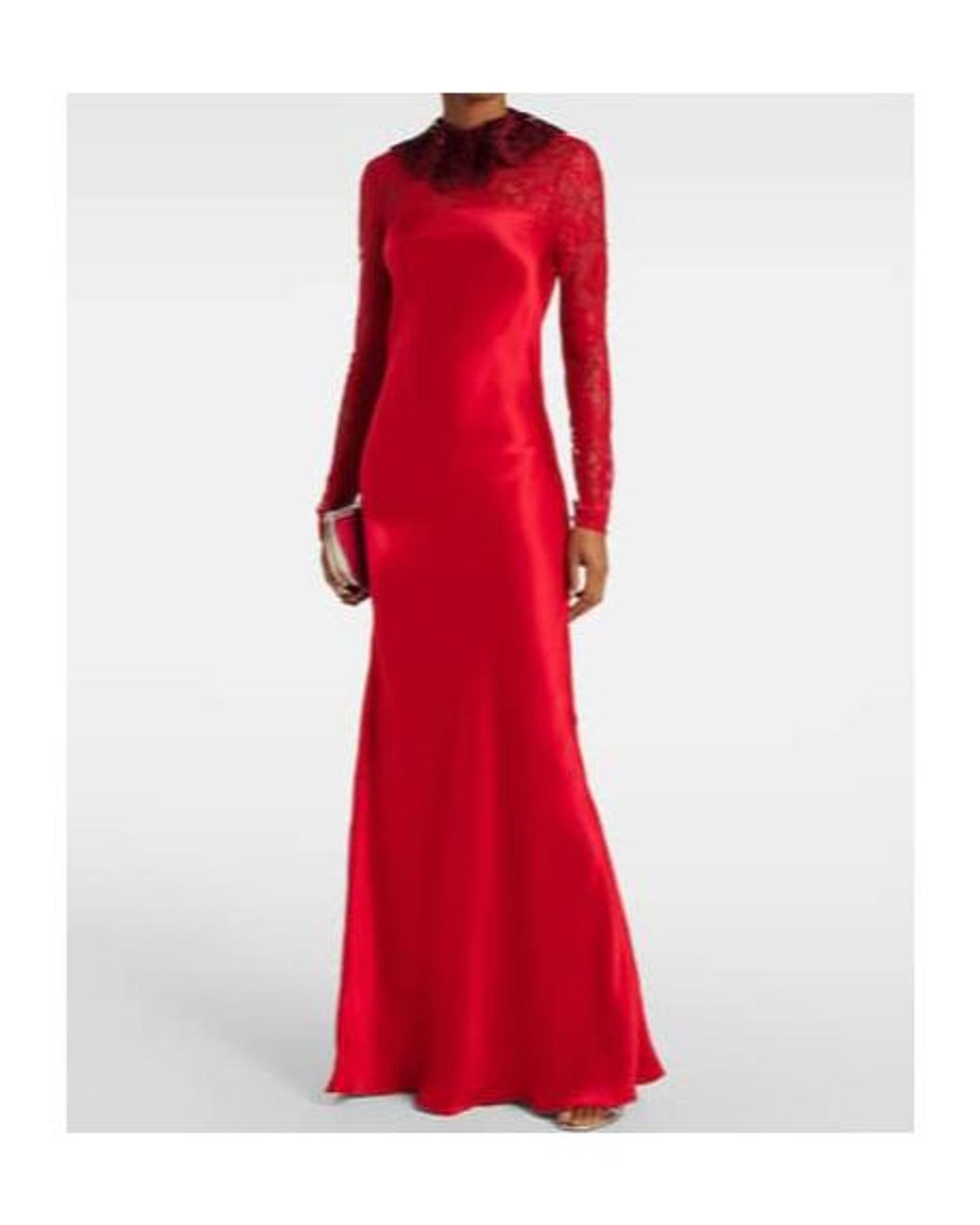 Rodarte Red Lace-Trimmed Silk-Blend Satin Gown