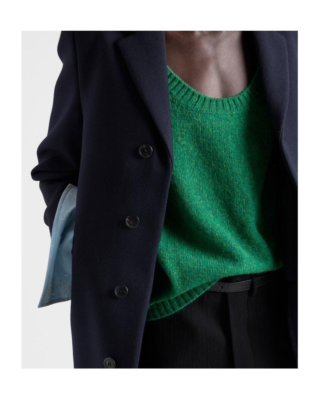 Prada Green Shetland Wool Wide-Neck Sweater for men
