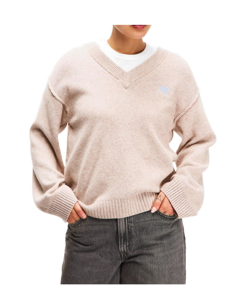 Ganni Natural V-Neck Knit Sweater
