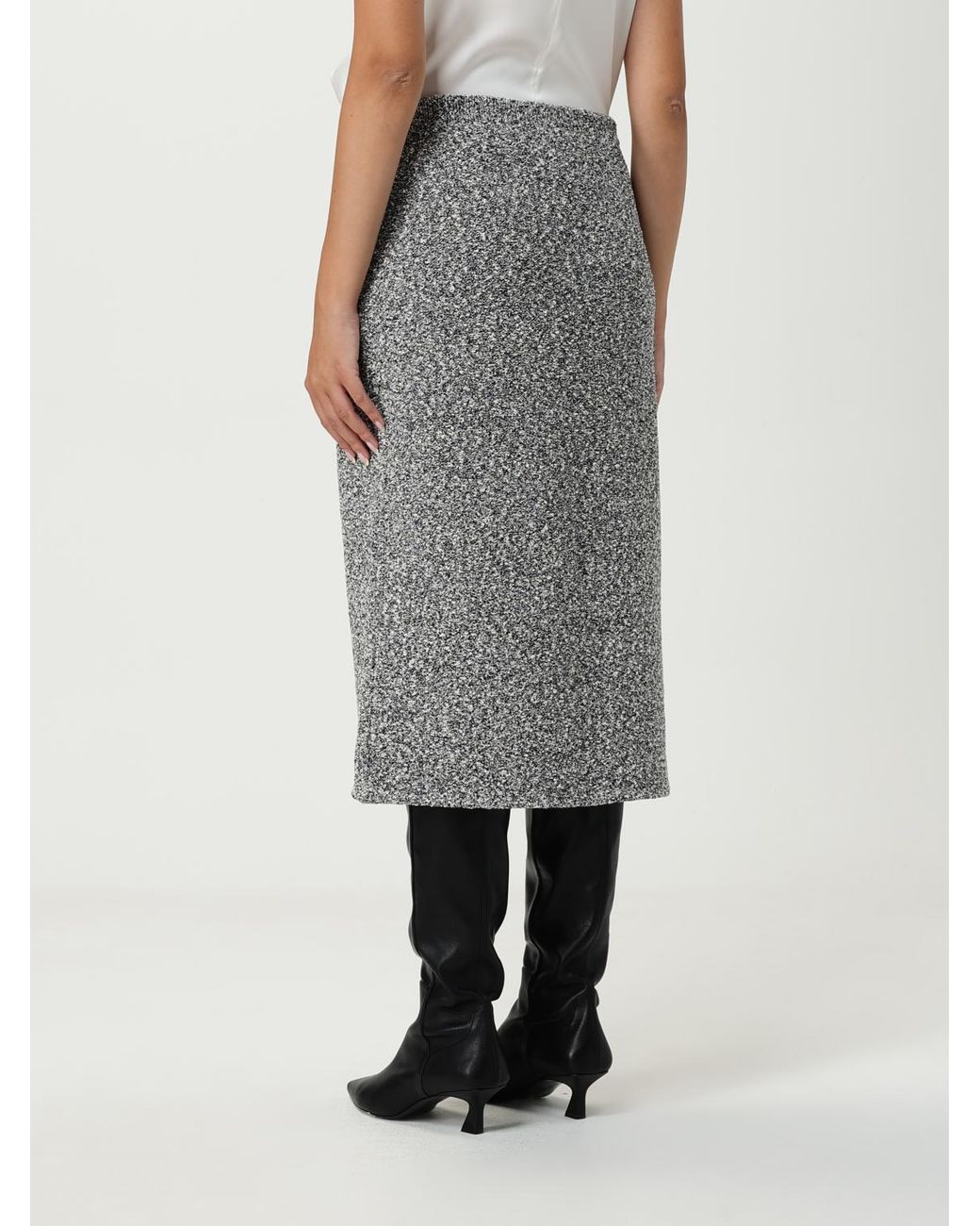 Tory Burch Gray Elastic Waistband Tweed Midi Skirt