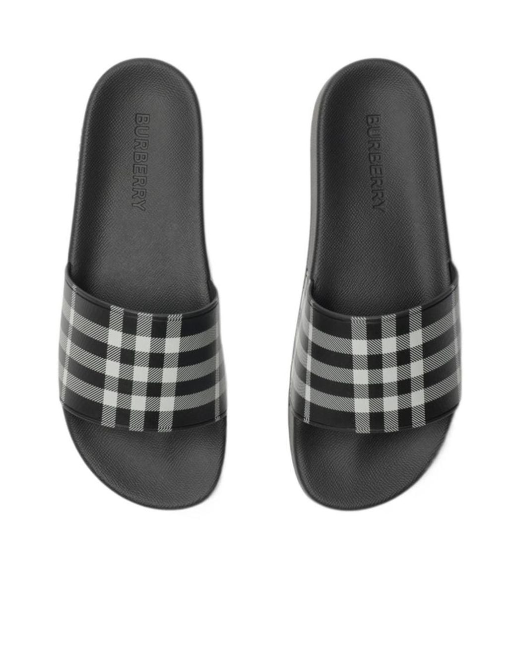Burberry White Checked Slip-On Slides for men