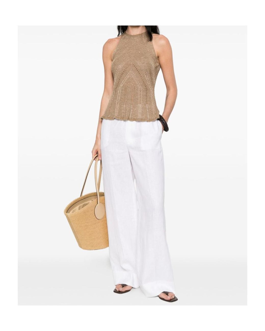 Twinset Natural Openwork Halterneck Knitted Top