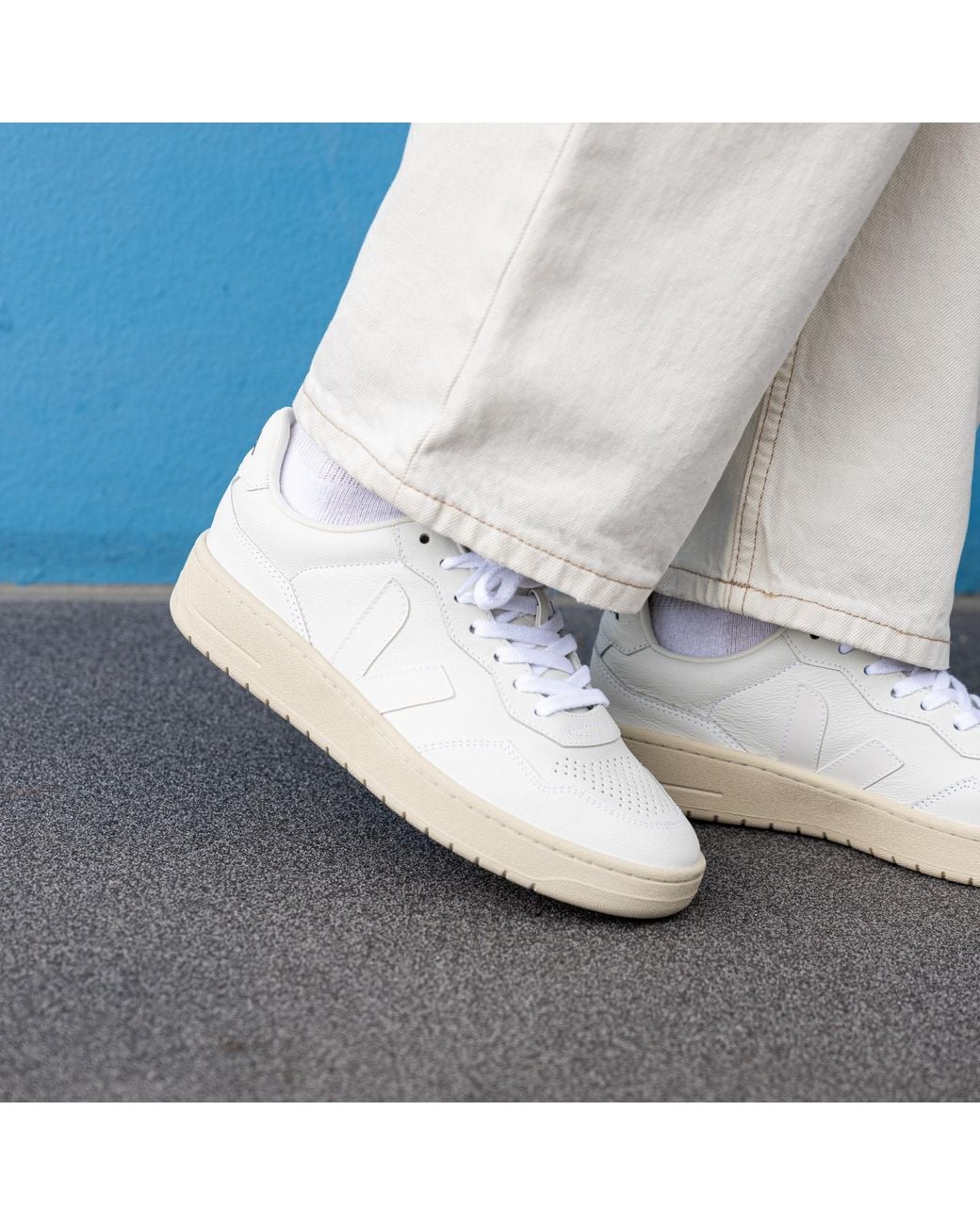 Veja White V-90 Lace-Up Sneakers for men
