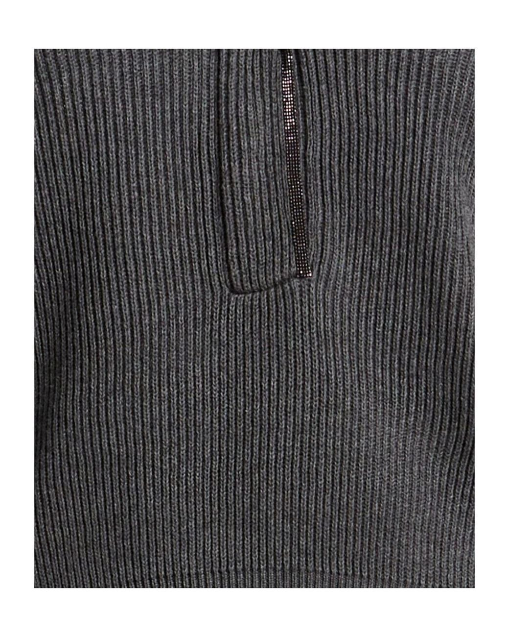 Brunello Cucinelli Black Lightgrey Vneck Shortsleeve Knit Sweater