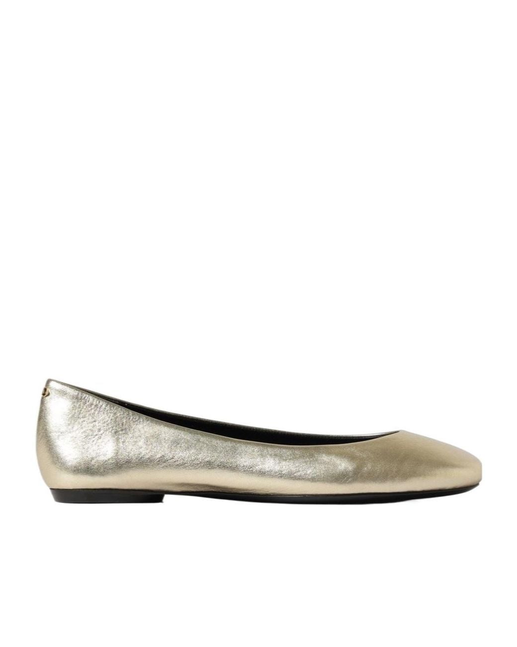 Lanvin Natural Metallic-Finish Leather Ballet Flats