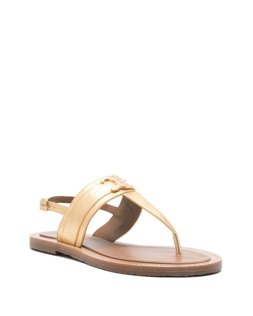 Céline Metallic Round Toe Flat Sandals