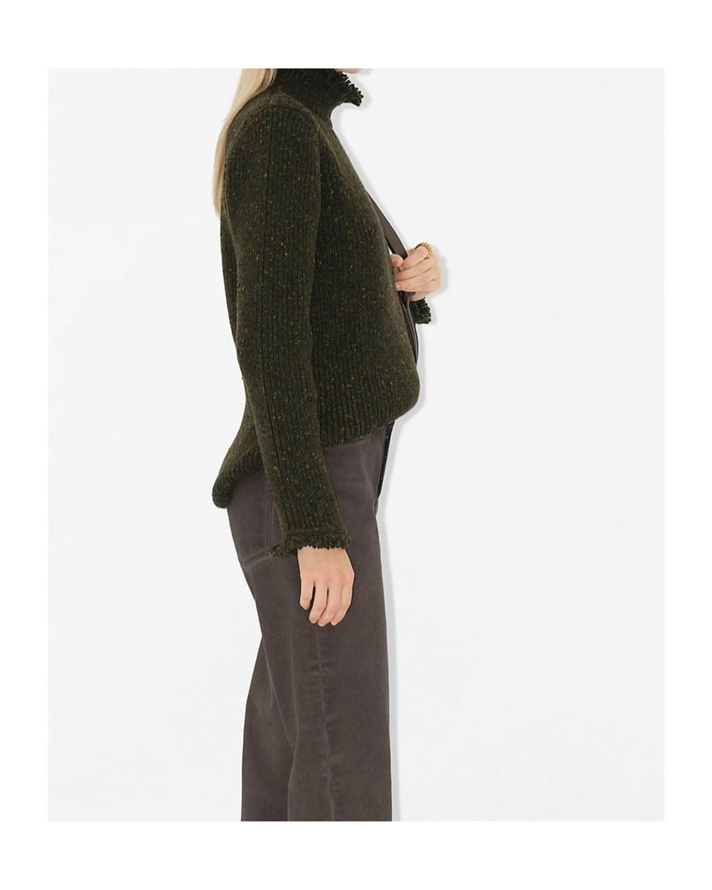 Burberry Green High-Neck Fringed-Edge Jumper