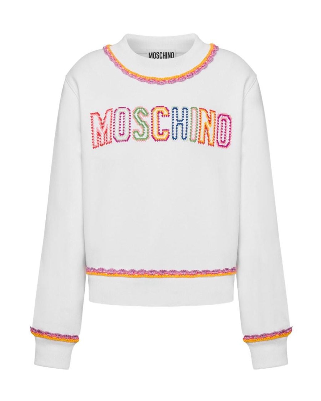 Moschino White Macramé-Trim Cotton Sweatshirt