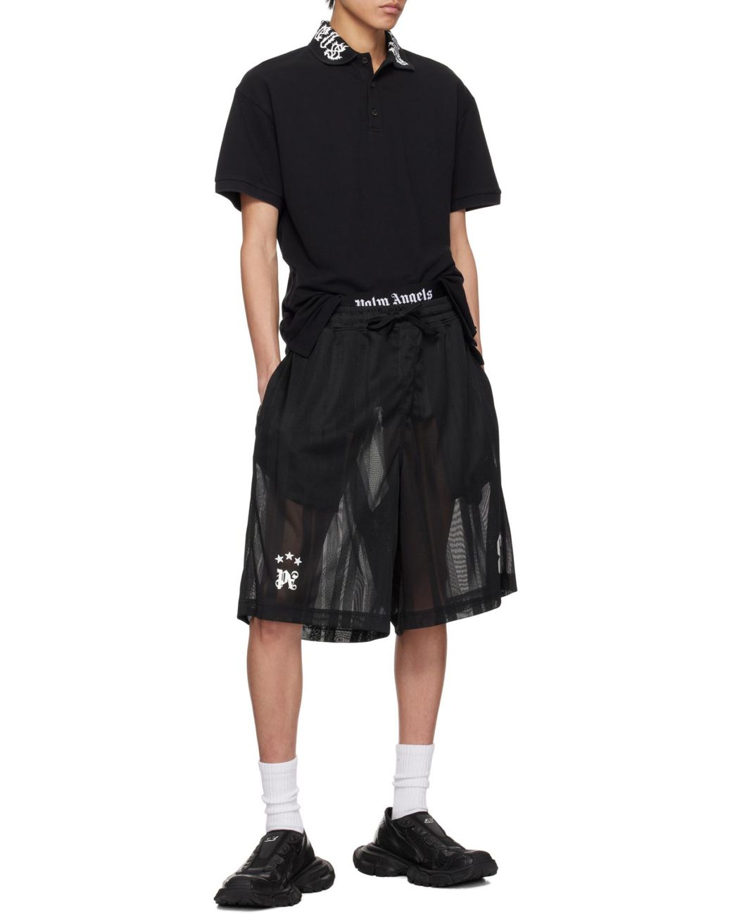 Palm Angels Black Mesh Palm Shorts for men