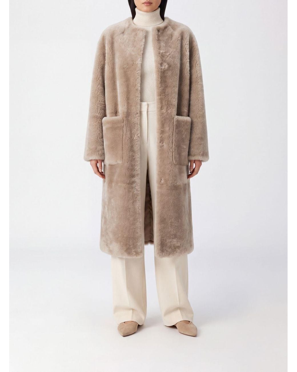 Blancha Natural Patch-Pocket Collarless Coat