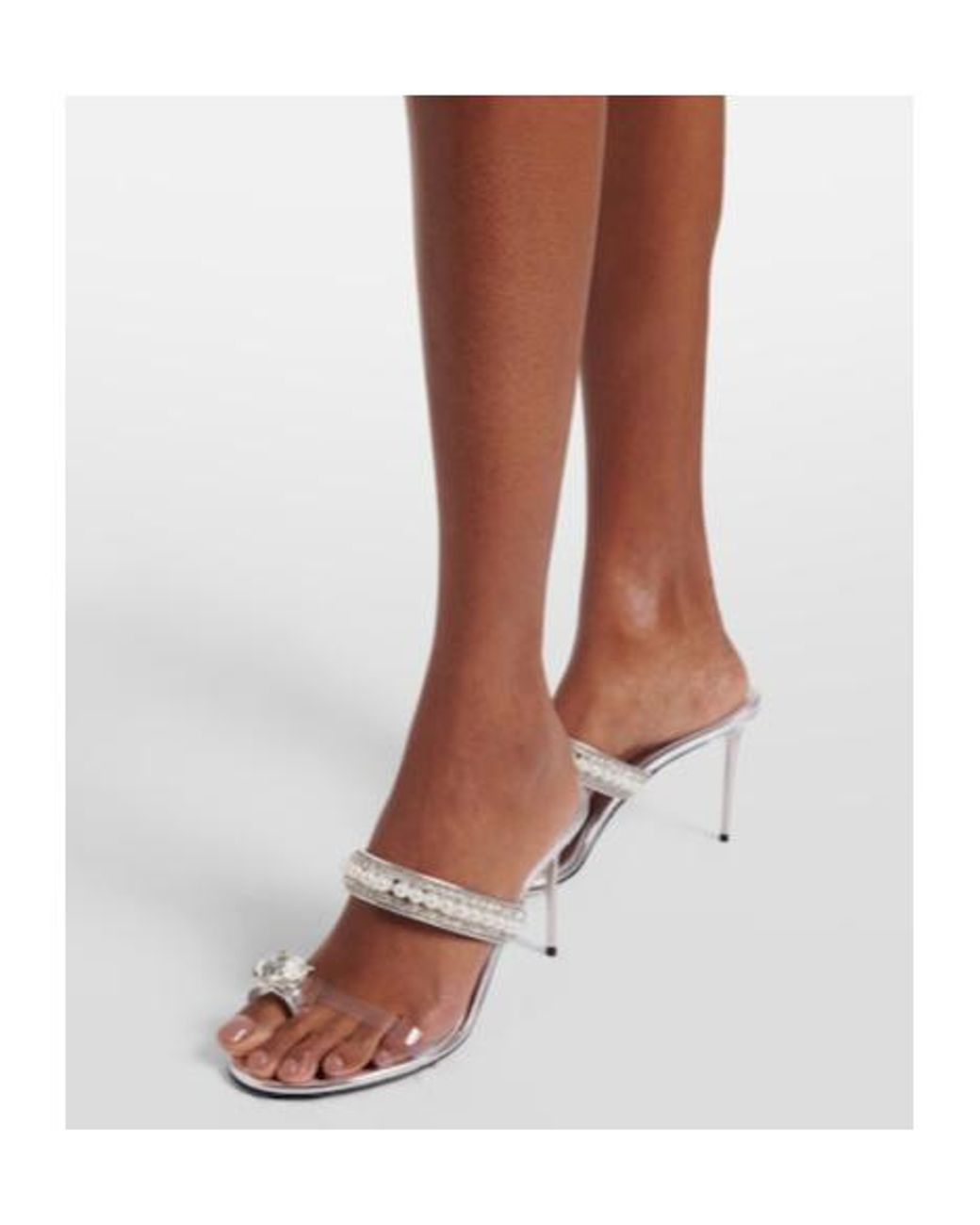 Mach & Mach White Diamond Of Elizabeth 95 Leather Mules