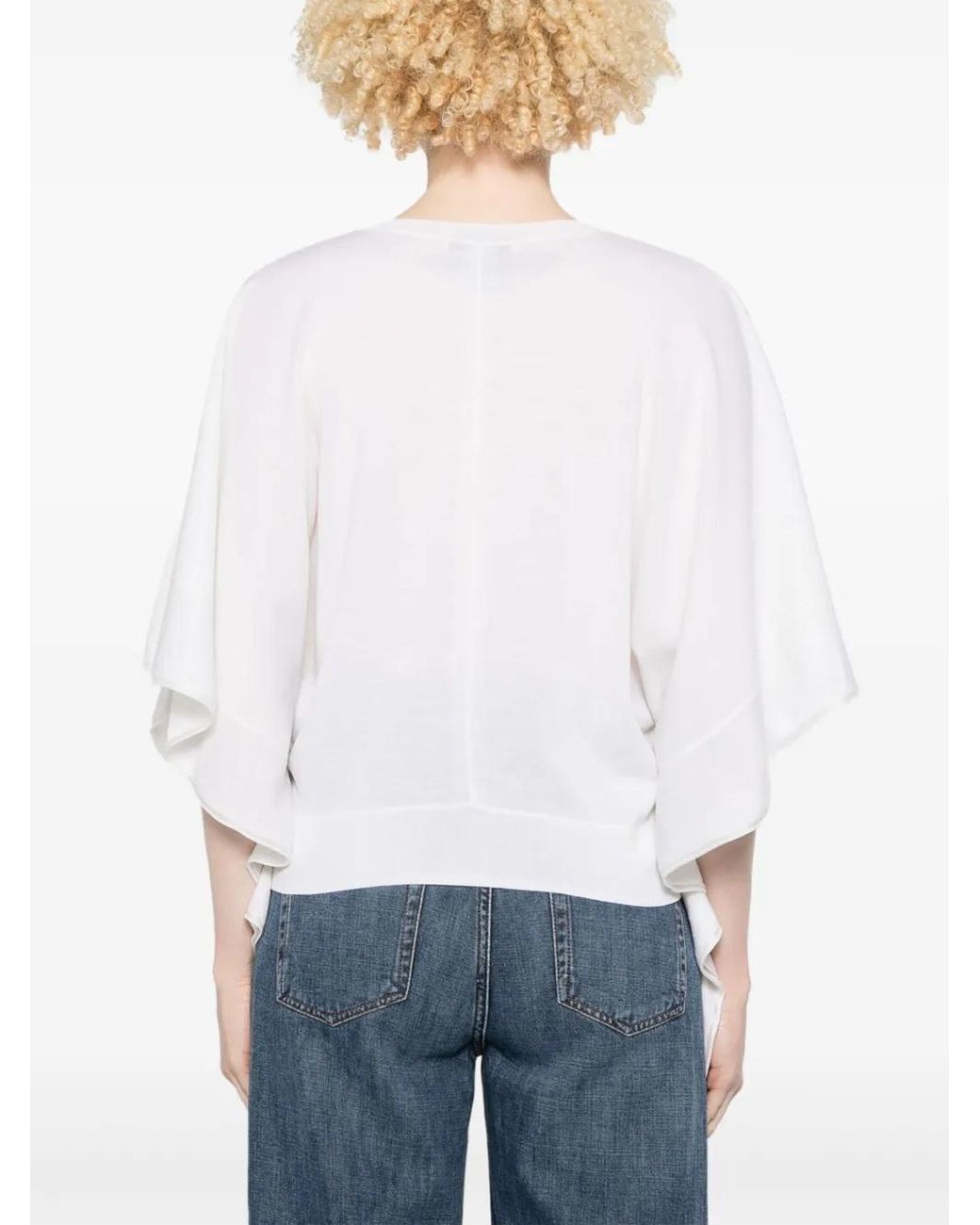 Dorothee Schumacher White Draped Ruffle-Sleeve Knit Top