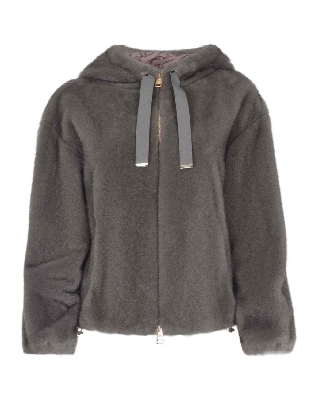 Herno Gray Zip-Up Hooded Jacket