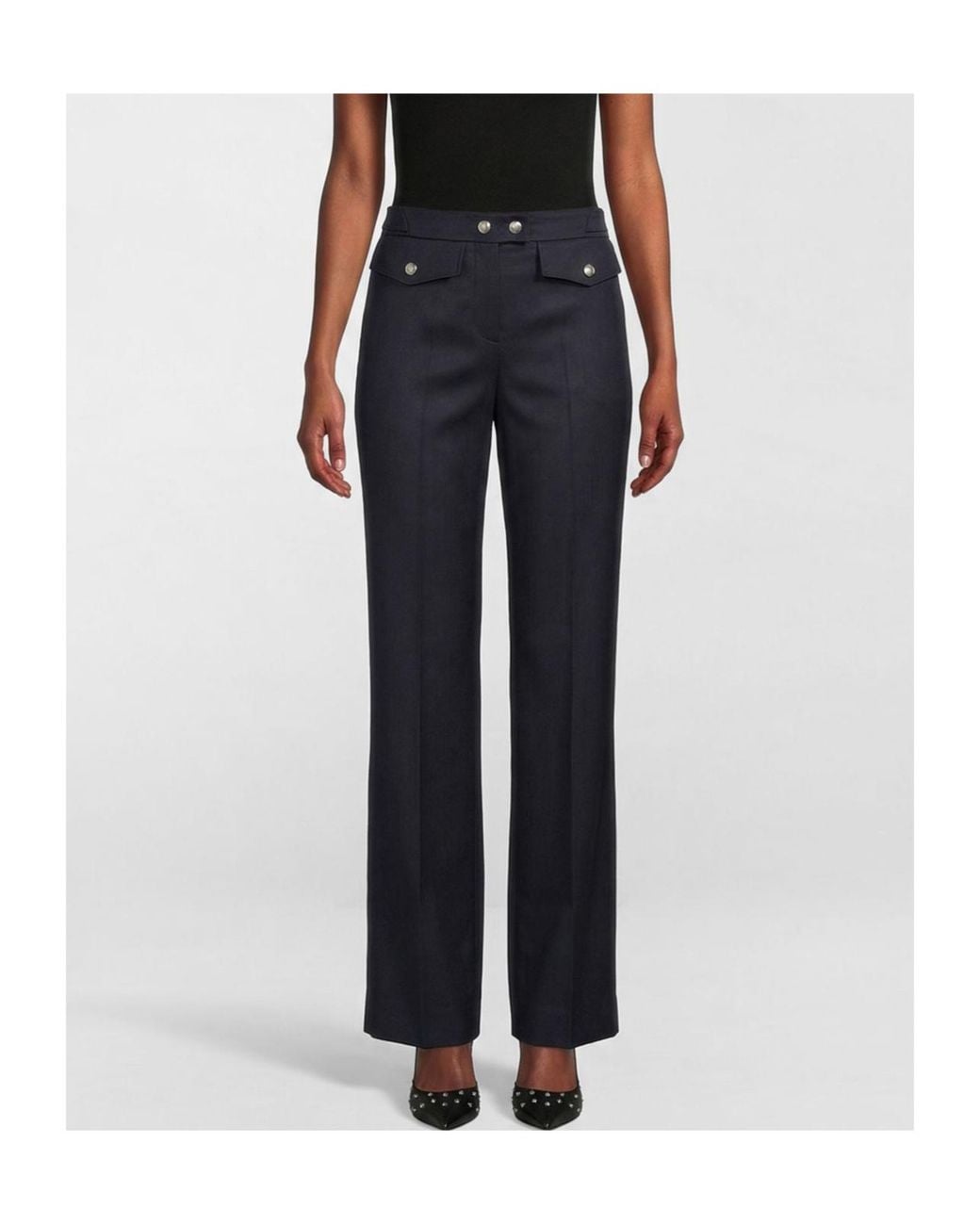 McQueen Blue Buttoned Waist Straight Pants