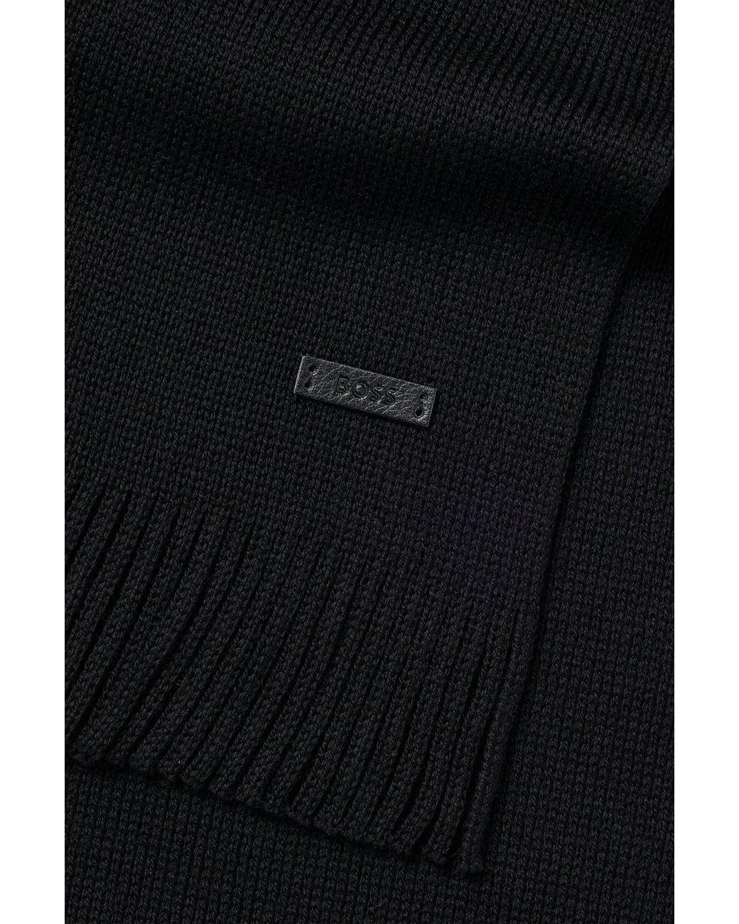 Boss Black Logo-Patch Virgin Wool Scarf for men