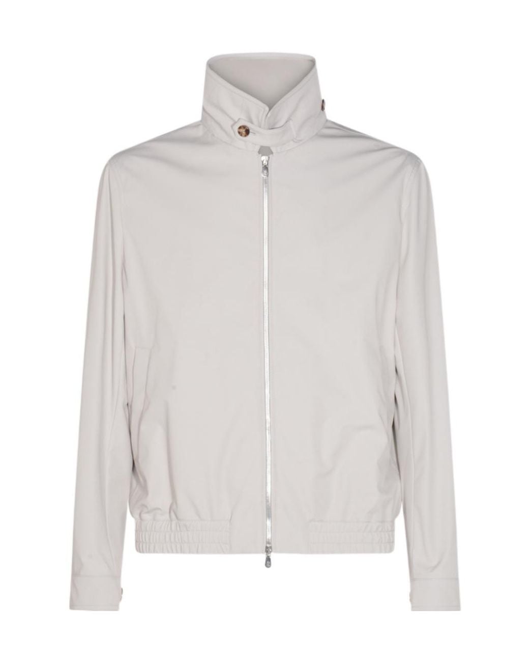 Brunello Cucinelli White High Neck Bomber Jacket for men