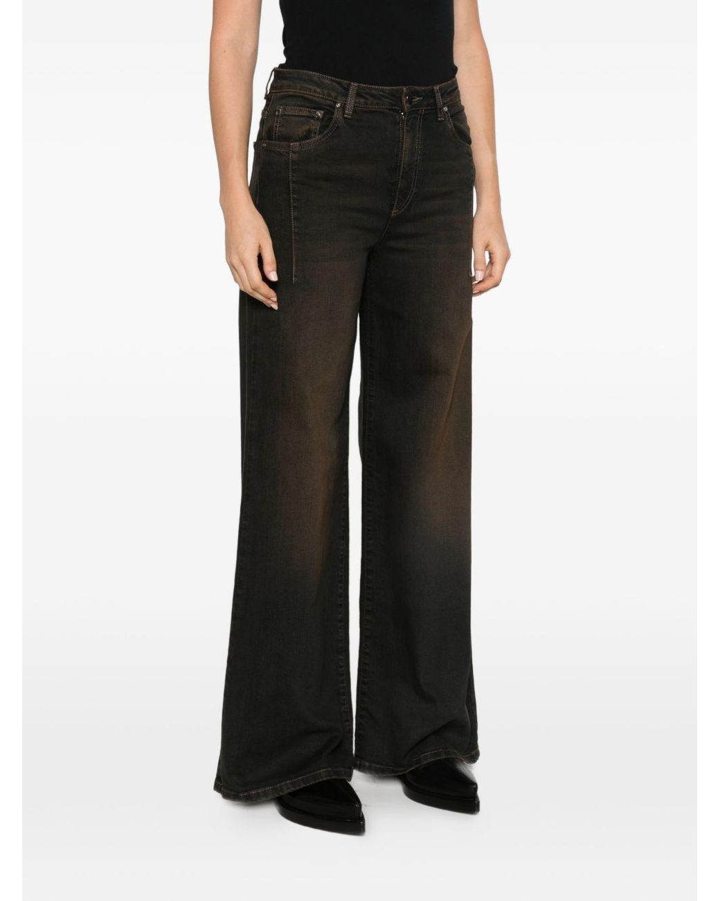 D.exterior Gray Faded-Effect Wide-Leg Jeans