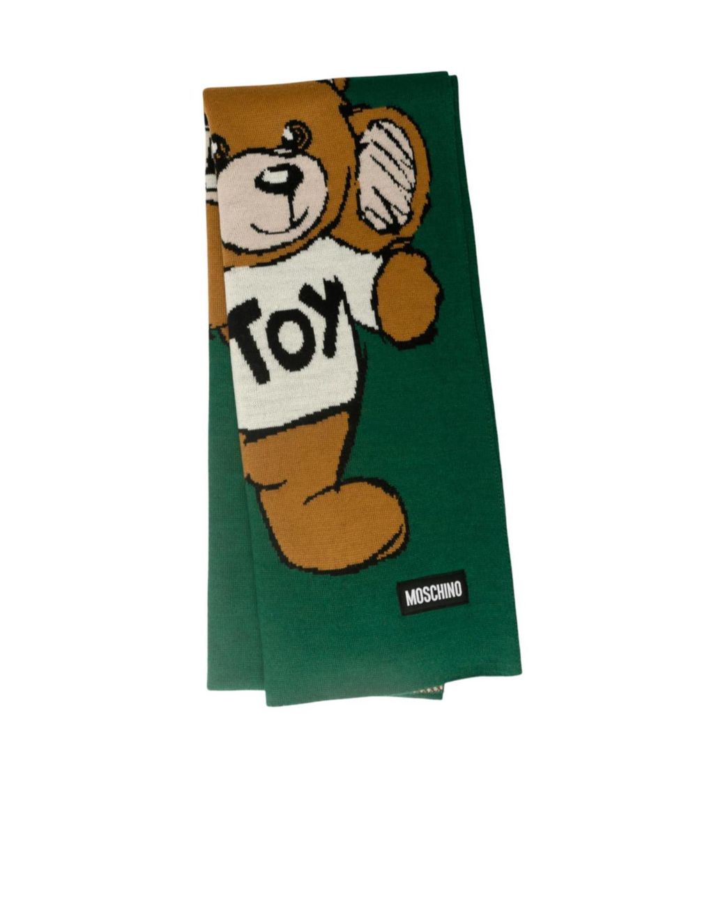 Moschino Green Teddy Bear Pattern Scarf for men