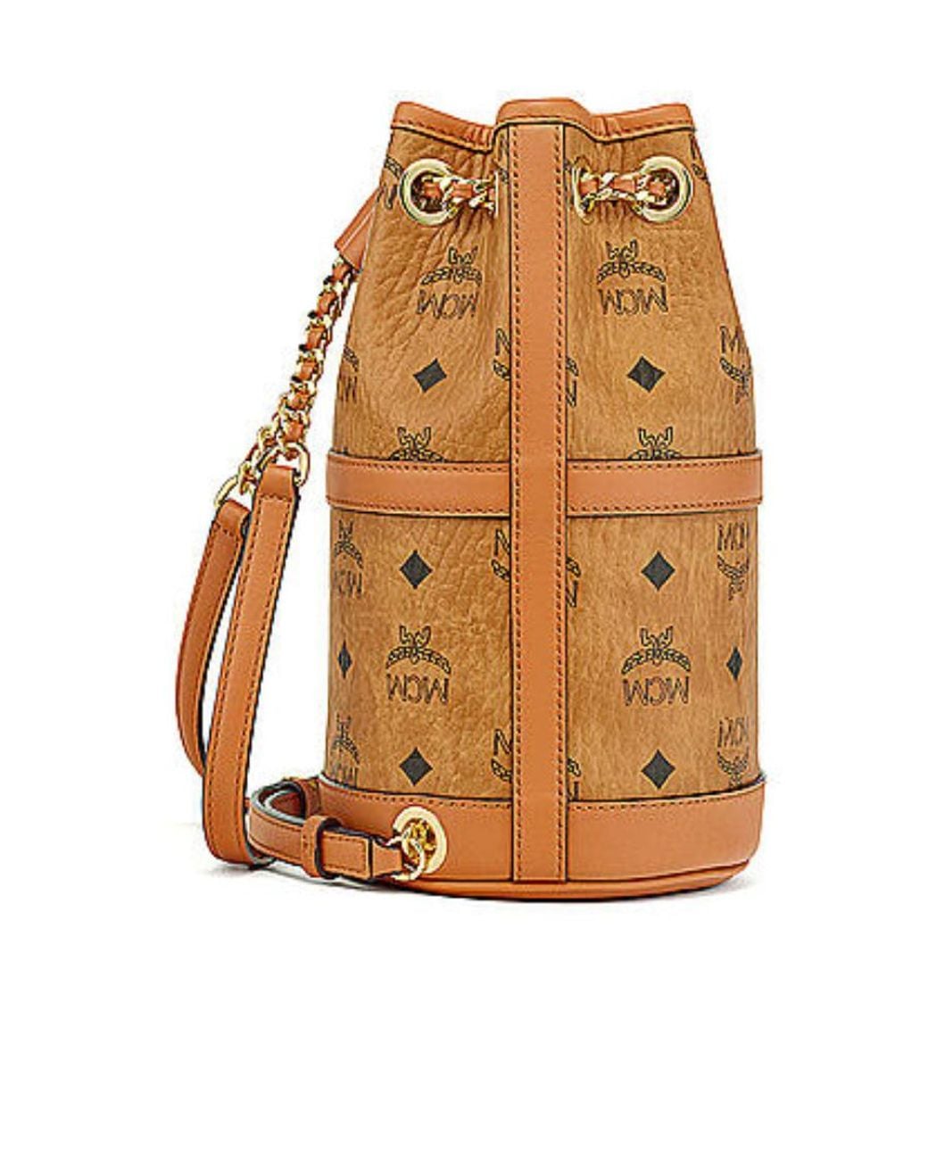 MCM Brown Mini Aren Chain Drawstring Backpack