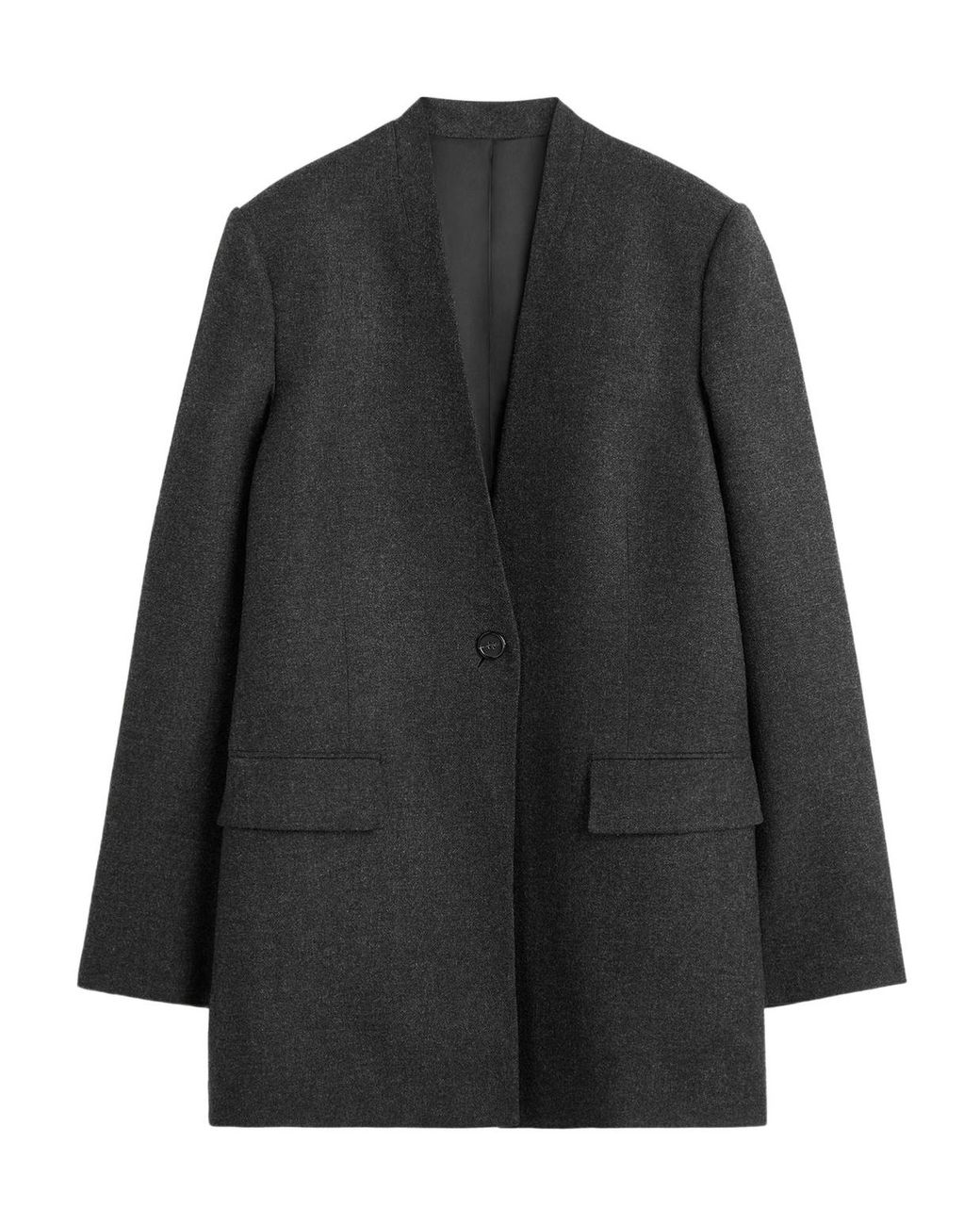 Totême Black Totême Single-Buttoned V-Neck Cape Blazer