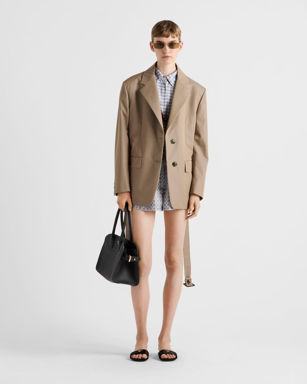 Prada Natural Cotton Twill Belted Blazer