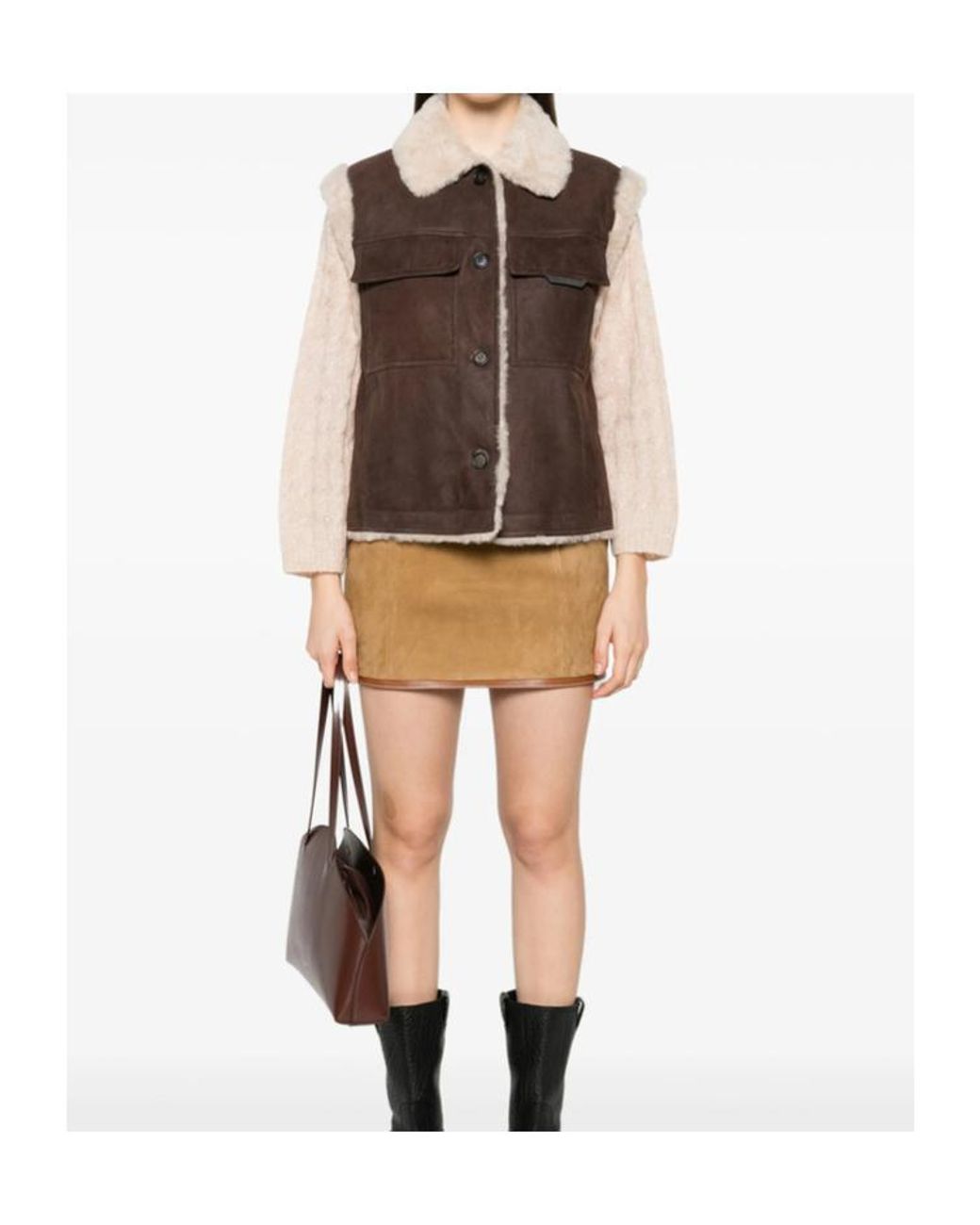 Brunello Cucinelli Brown Shearling-Collar Gilet