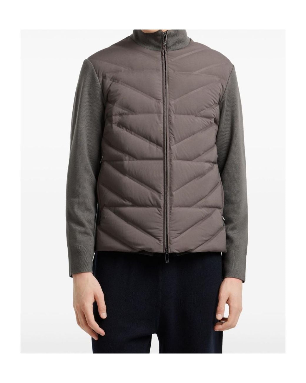 Emporio Armani Gray Quilted Panelled Padded Jacket for men