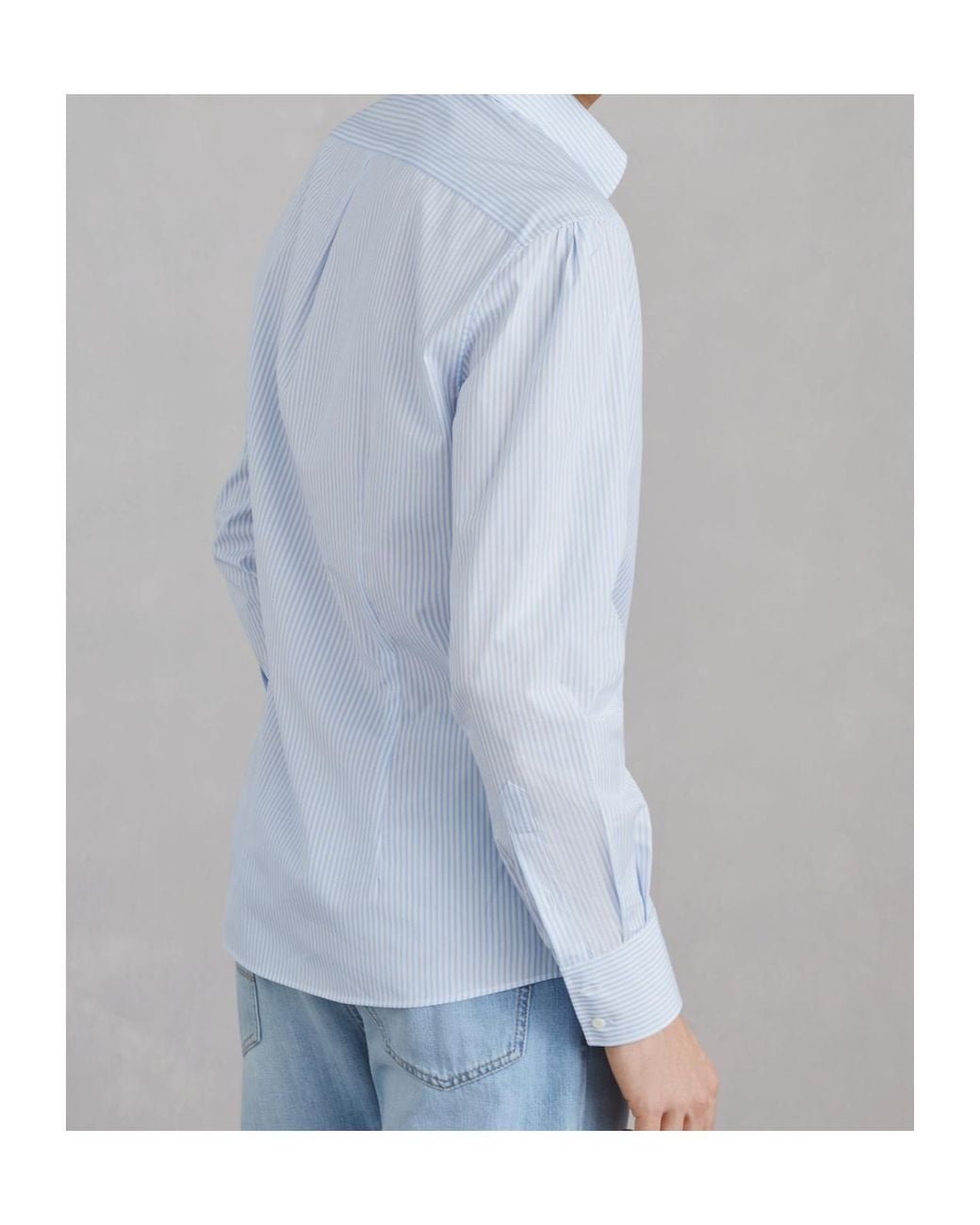 Brunello Cucinelli Blue Pinstriped Long-Sleeved Shirt for men