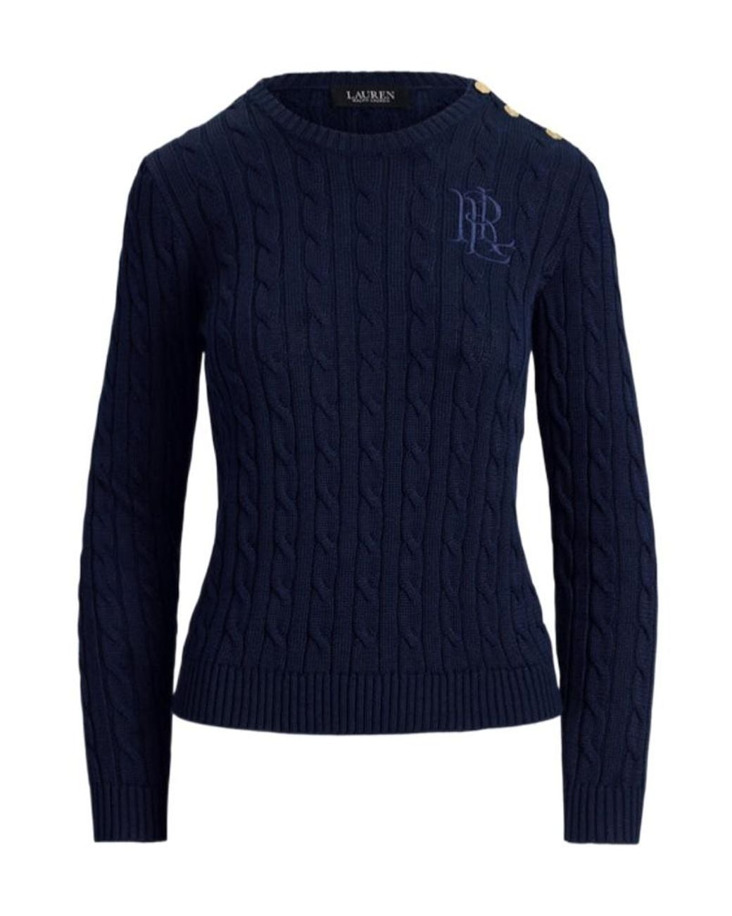 Ralph Lauren Blue Button-Trim Cable Knit Jumper