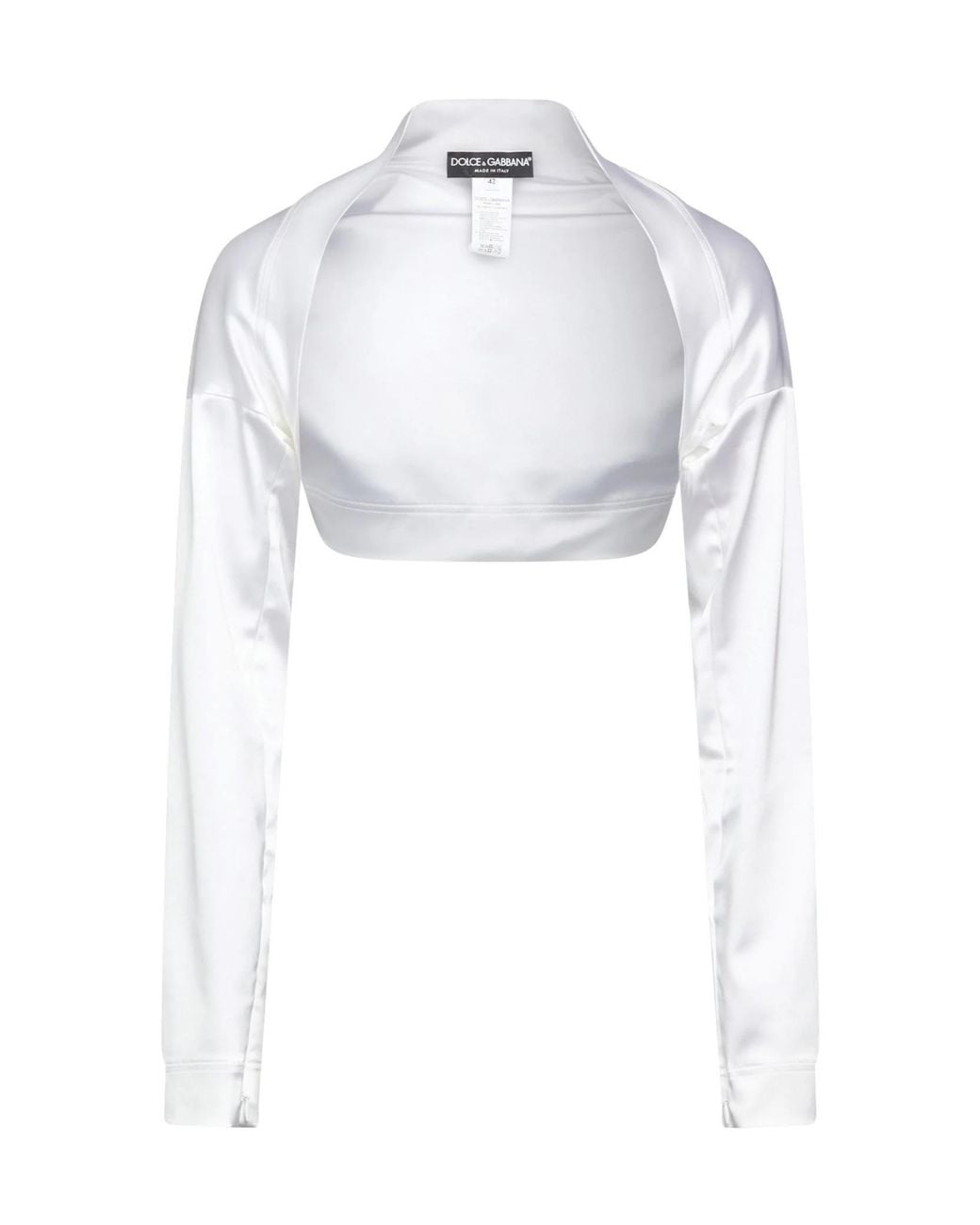 Dolce & Gabbana White Solid-Colored Satin Long-Sleeve Cover-Up