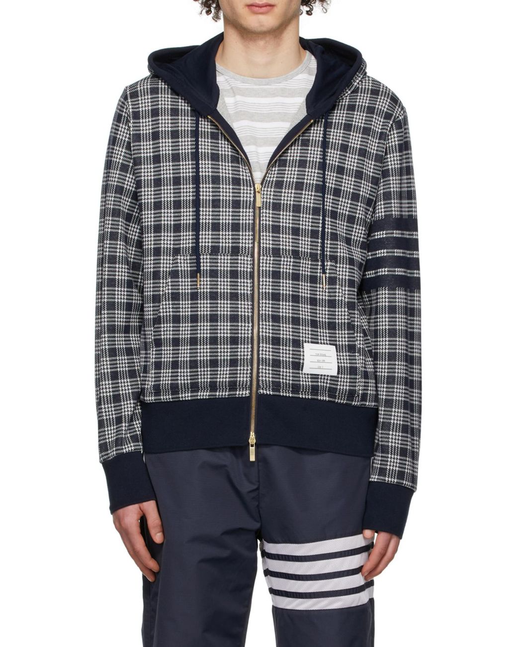Thom Browne Gray Checked Zipped Hoodie for men