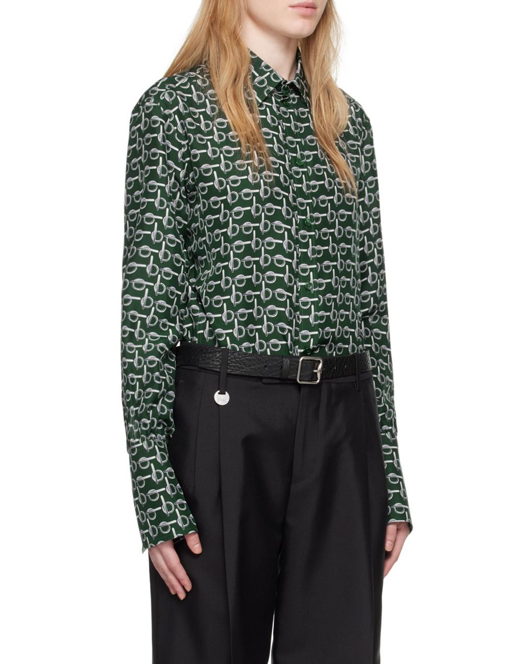 Burberry Green Monogram Printed Long Sleeved Shirt