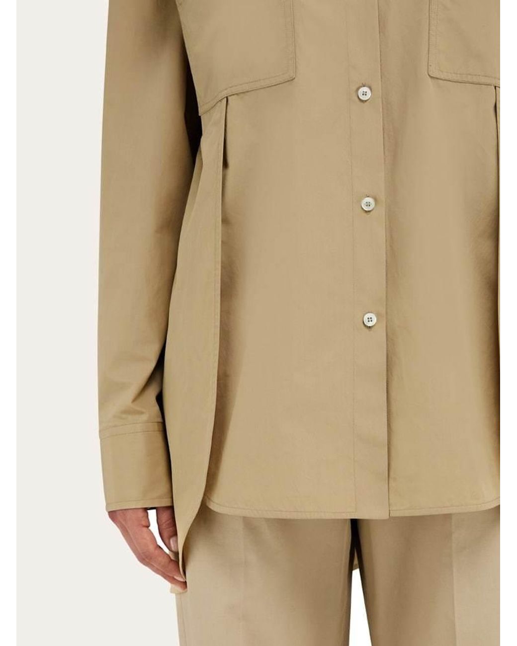 Ferragamo Natural Ferragamo Long-Sleeved Poplin Shirt
