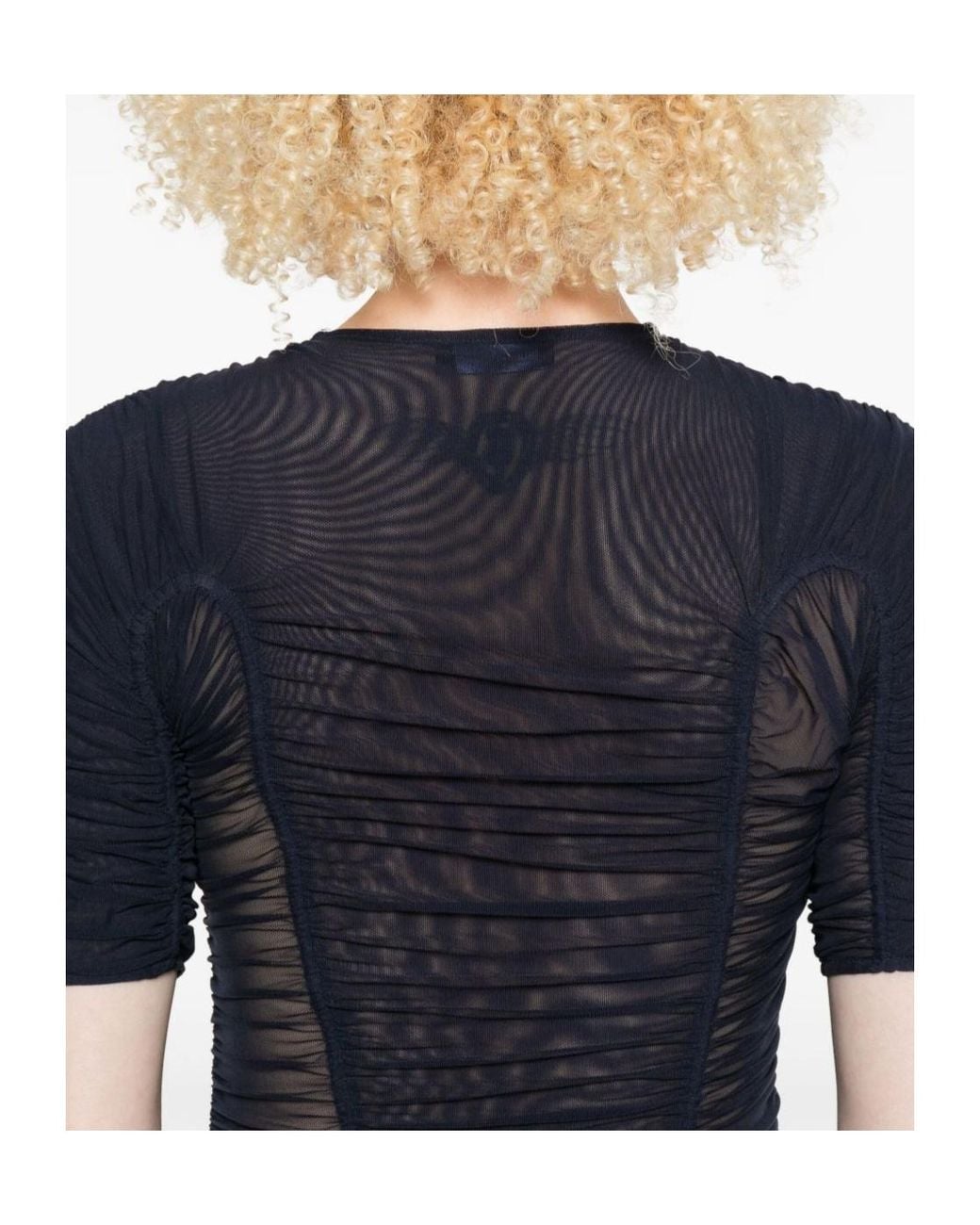 Mugler Black Mesh Short-Sleeves Top