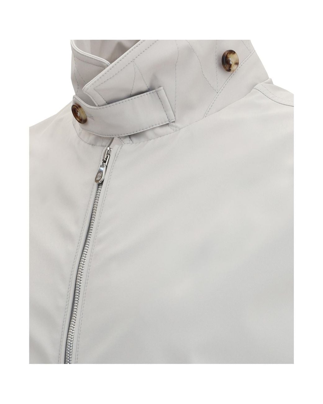 Brunello Cucinelli White High Neck Bomber Jacket for men