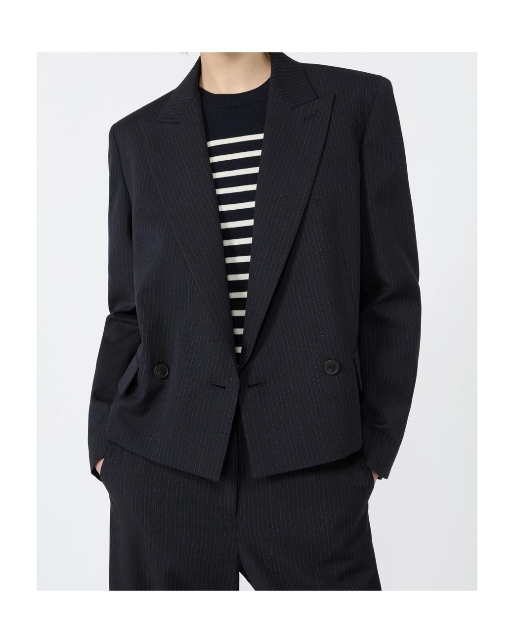 Weekend by Maxmara Blue Canapa Double-Breasted Pinstripe Blazer