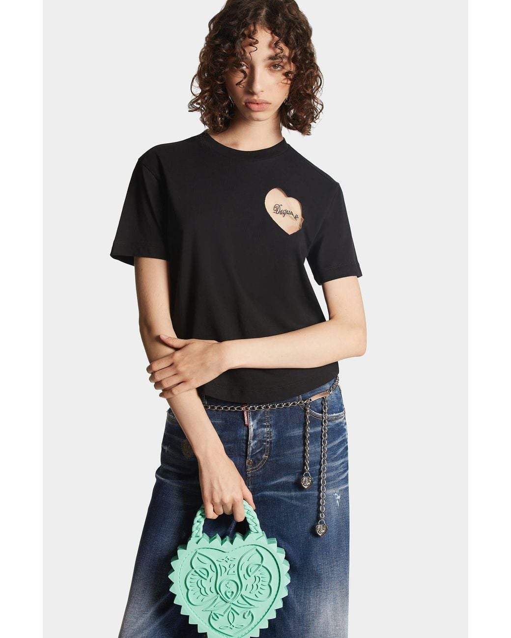 DSquared² Black Heart Tulle Detailed T-Shirt
