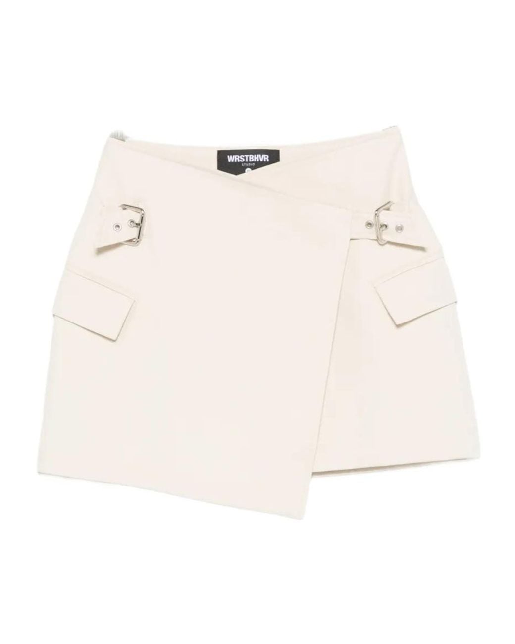 WRSTBHVR Natural Buckle-Detail Wrap Mini Skirt