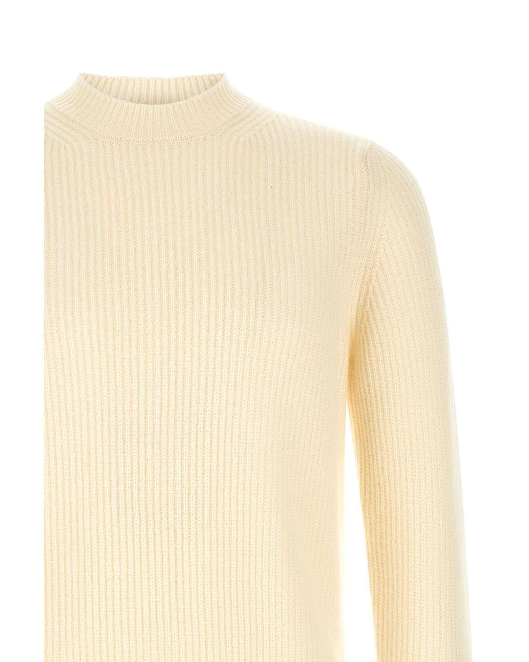 Zanone White Ribbed Mock-Neck Knitted Sweater for men
