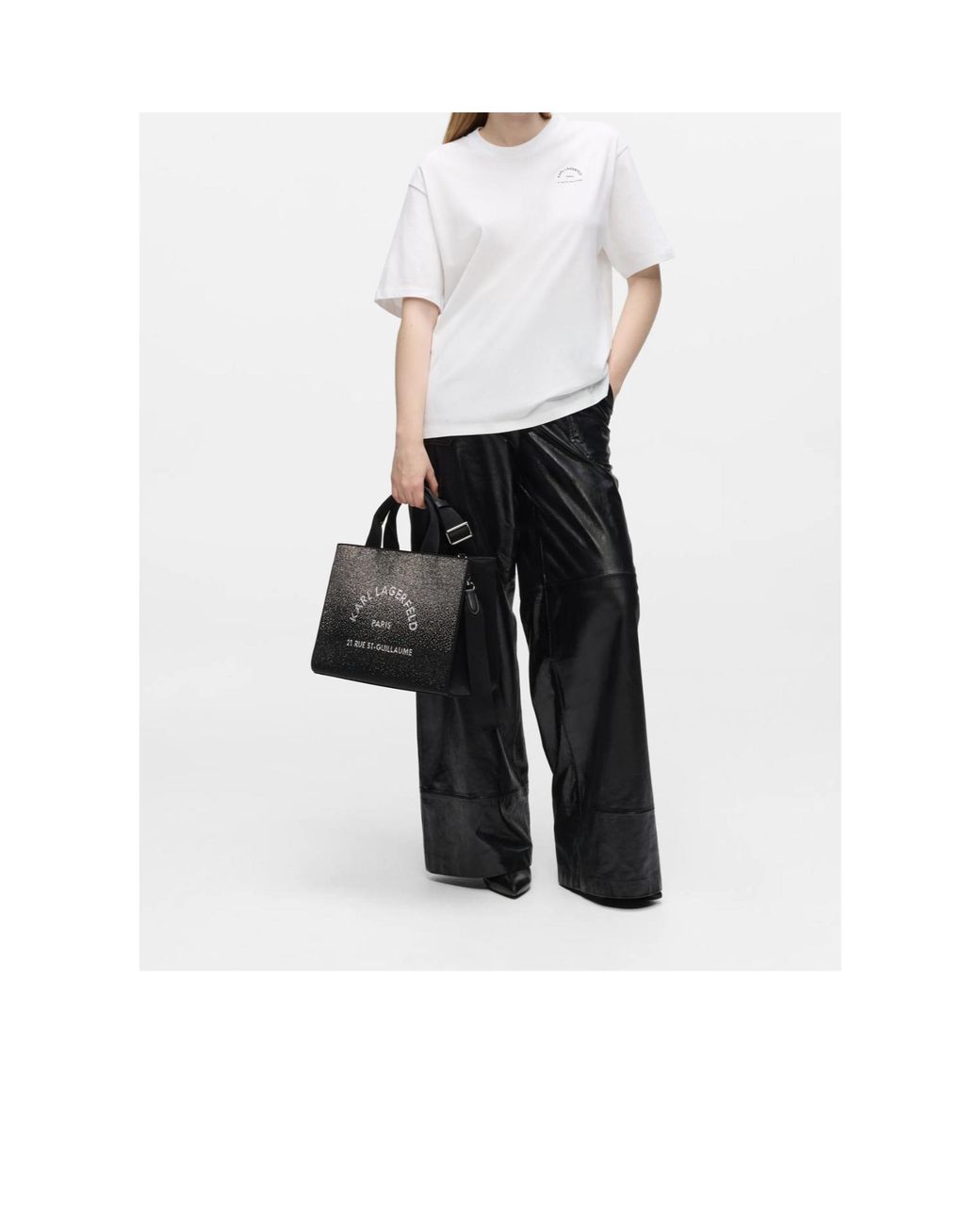 Karl Lagerfeld Black Medium Rue St-Guillaume Square Rhinestone Tote Bag