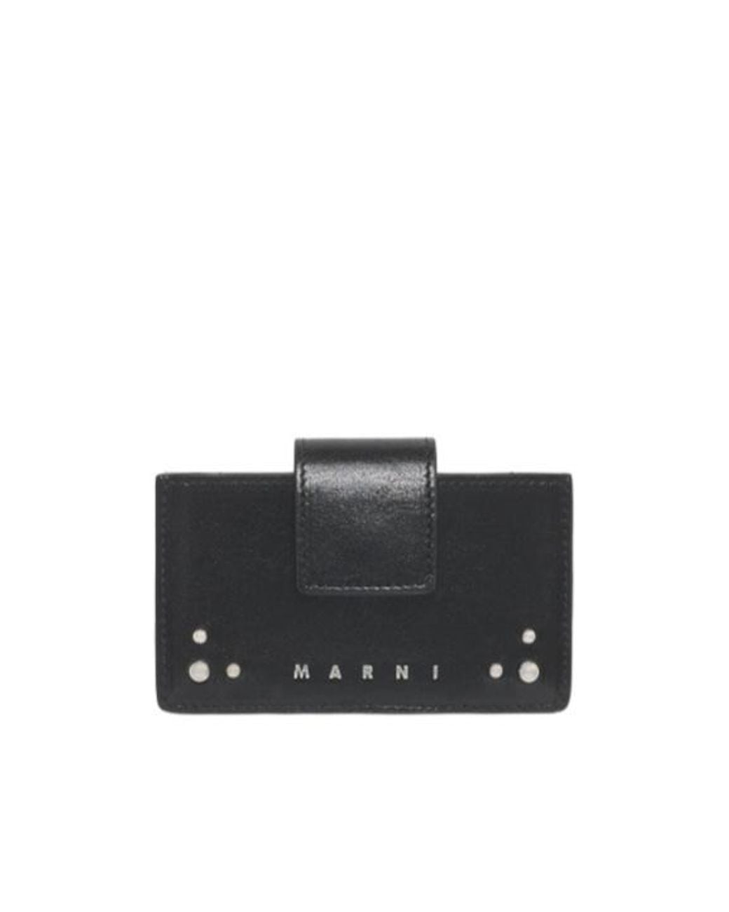 Marni Black Leather Card Holder With Studs